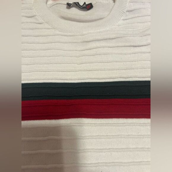 TM Exposure Classic Crew Neck Sweater in White Green and Red Stripes - Picture 5 of 13